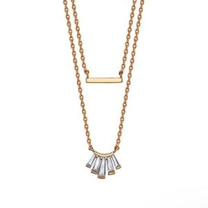 Energy Rose Gold Plated Cubic Zirconia and Bar Layered Pendant Necklace NWT